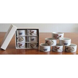 12x Shafford Chinese Garden Napkin Rings Fine China Bird Flower Butterfly Japan